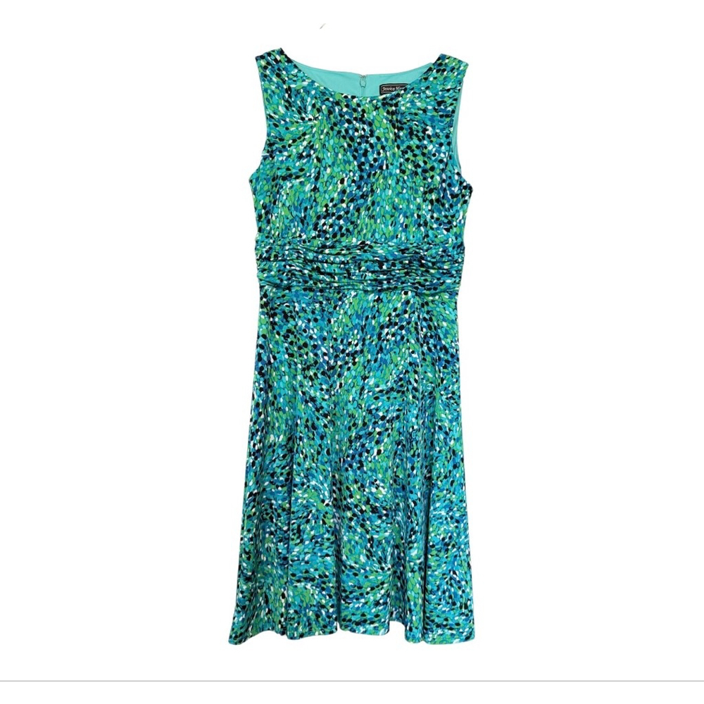 Jessica Howard Green Blue Abstract Sleeveless Midi Dress 10P - Picture 2 of 11